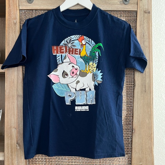 💚BUY 3 for $15💚Disney Aulani Moana Cotton Pua & Hei Hei Blue Tee Shirt sz M - Picture 1 of 4